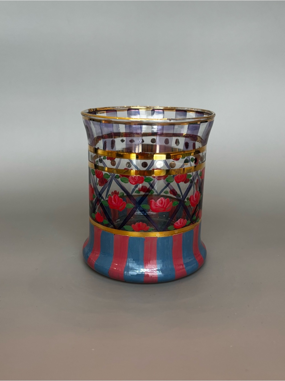 1990s Mackenzie Childs “Circus Rose Arbor” Pattern Tumbler